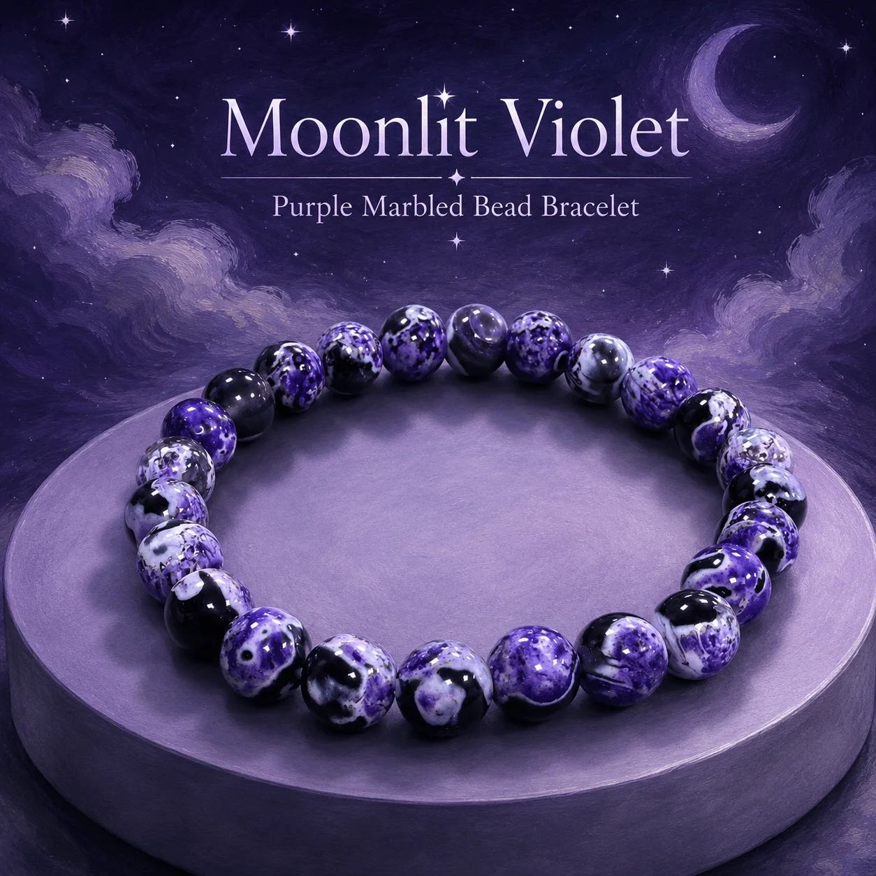 Purple Stone-Patterned Beaded Bracelet; Inspired by Oil Painting, Featuring an Abstract Art Style—Suitable for Everyday Wear.