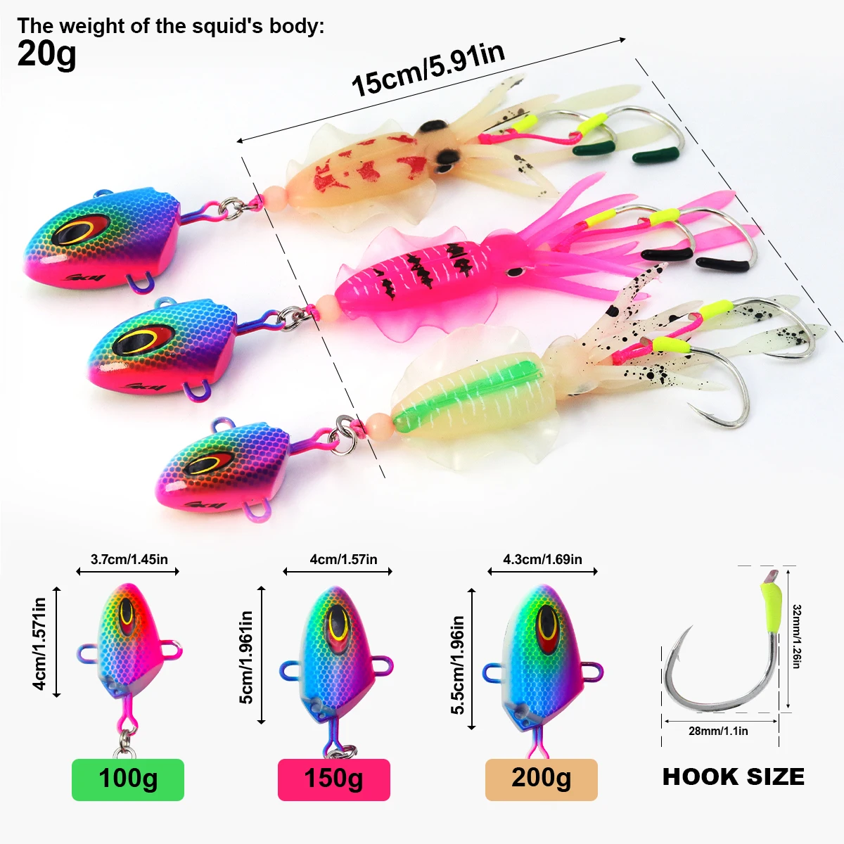 ZYZHE JIG Head Squid Bait With Double Sharp Hooks 100G 150G 200G Deep Sea Fishing String Hooks For Tuna Grouper Snapper - view 6