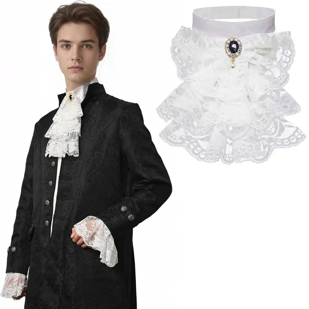 Nuevo Cuello de Encaje Victoriano Desmontable, Cuello Jabot Isabelino en Capas, Cuello Falso Blanco para Fiesta y Escenario