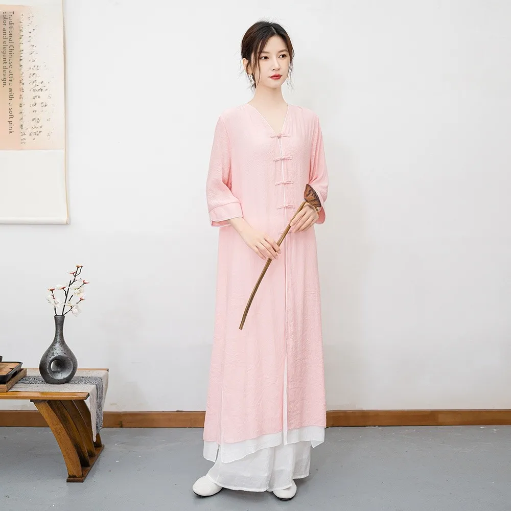 2026 New Zen Style Cotton Linen Yoga Dance Suit Set National Style Meditation Practice Clothes Tea Ceremony Traditional Costume