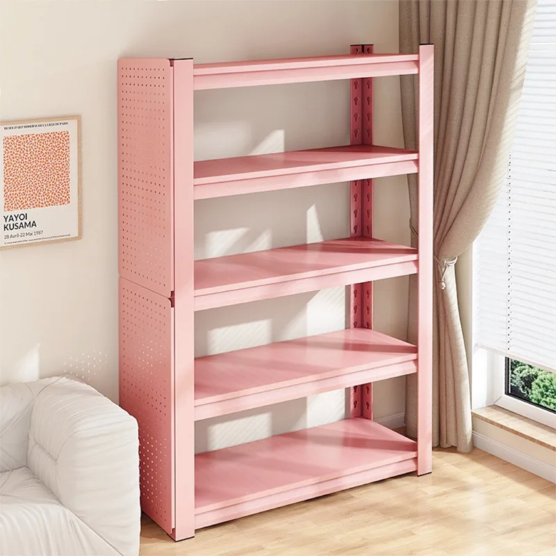 Pink Household Multi Tier Storage Rack Standing Metal Shelving Unit for Balcony Laundry Garage Supermarket Display Shelves