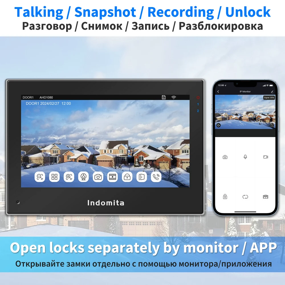 Indomita WiFi Video Door Phone,Tuya Smart Intercom System for Villa,Touch Screen 7\