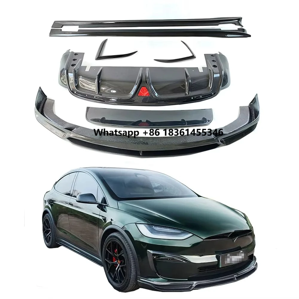for Model X Plaid 2020-2024 Carbon Fiber Fibre Body Kit Front Lip Rear Bumper Rear Spoiler Side Skirts Rear Wing