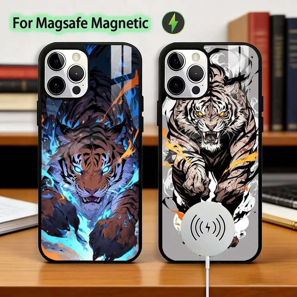 

Cartoon Ferocious Tiger Phone Case For iPhone17,16,15,14,13,12,11 Plus,Pro Magnetic For Magsafe Wireless Charging