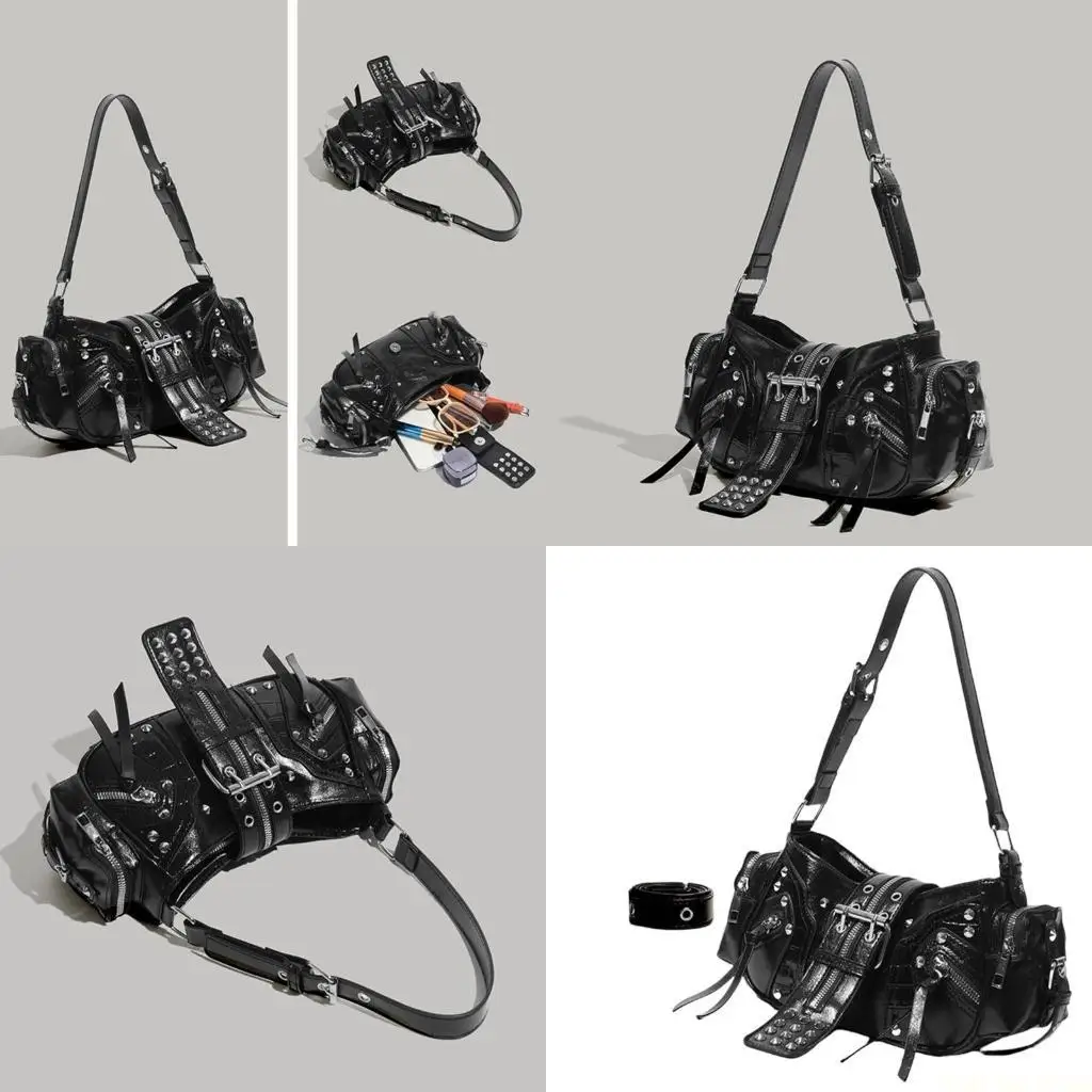 

X90D модные панк-заклепки подмышки сумки из искусственной кожи мотоциклетная сумка для женщин