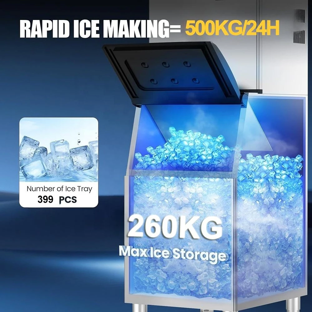 High Productivity Commercial Ice Cube Maker 120 kg-500 kg for Bars Cafes Hotels Restaurants with Durable Motor As Core Component