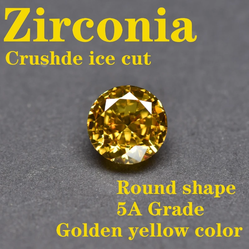 Synthetischer Edelstein Top Crushed Ice Cut Kubischer Zirkonia Runde Form Goldgelbe Farbe 4K Schliff 5A+ Qualität für Schmuckherstellung – Detail 1