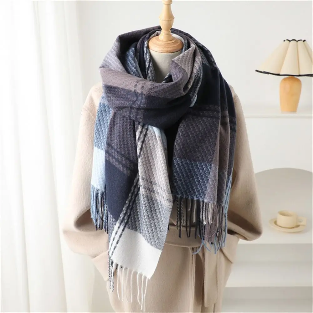 Fashion Winter Warm Tassel Plaid Scarfs Solid Cashmere Imitation Shawl Wrap Nordic Style Pashmina for Women