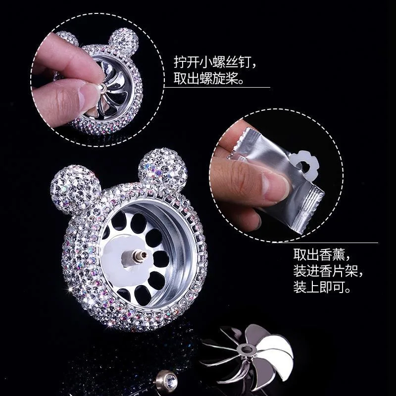Diamond-studded Air Outlet Car Fragrance Mouse Light Fragrance Car Air Freshener Air Conditioning Outlet Fan Rotating Decoration