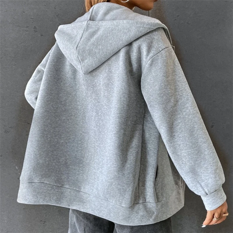 Sweat à capuche à manches longues pour femmes, motif papillon, fermeture éclair, couleur unie, ample, surdimensionné, fermeture éclair, veste décontractée, Streetwear