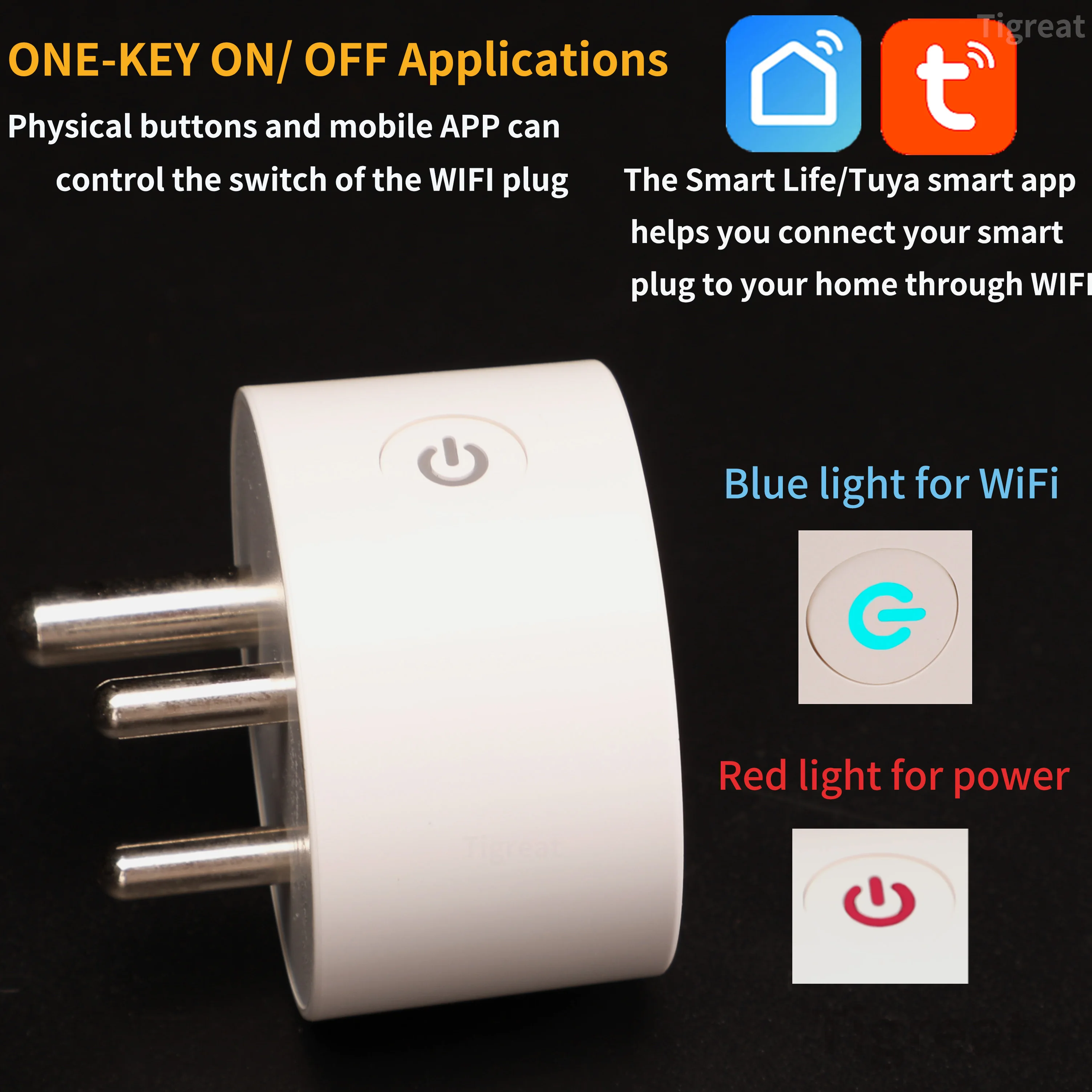 Tigreat WiFi Smart Plug IN، 16A-Bluetooth-Timer/Voice/Remote Control-Tuya/SmartLife/Alexa/Ifttt/Google Home Automation Socket