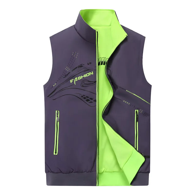 Men's Thin Casual Lapel Vest Double-Sided Wear No-Sleeve Outerwear Trendy Polyester Fabric Commute Style Chinese Production
