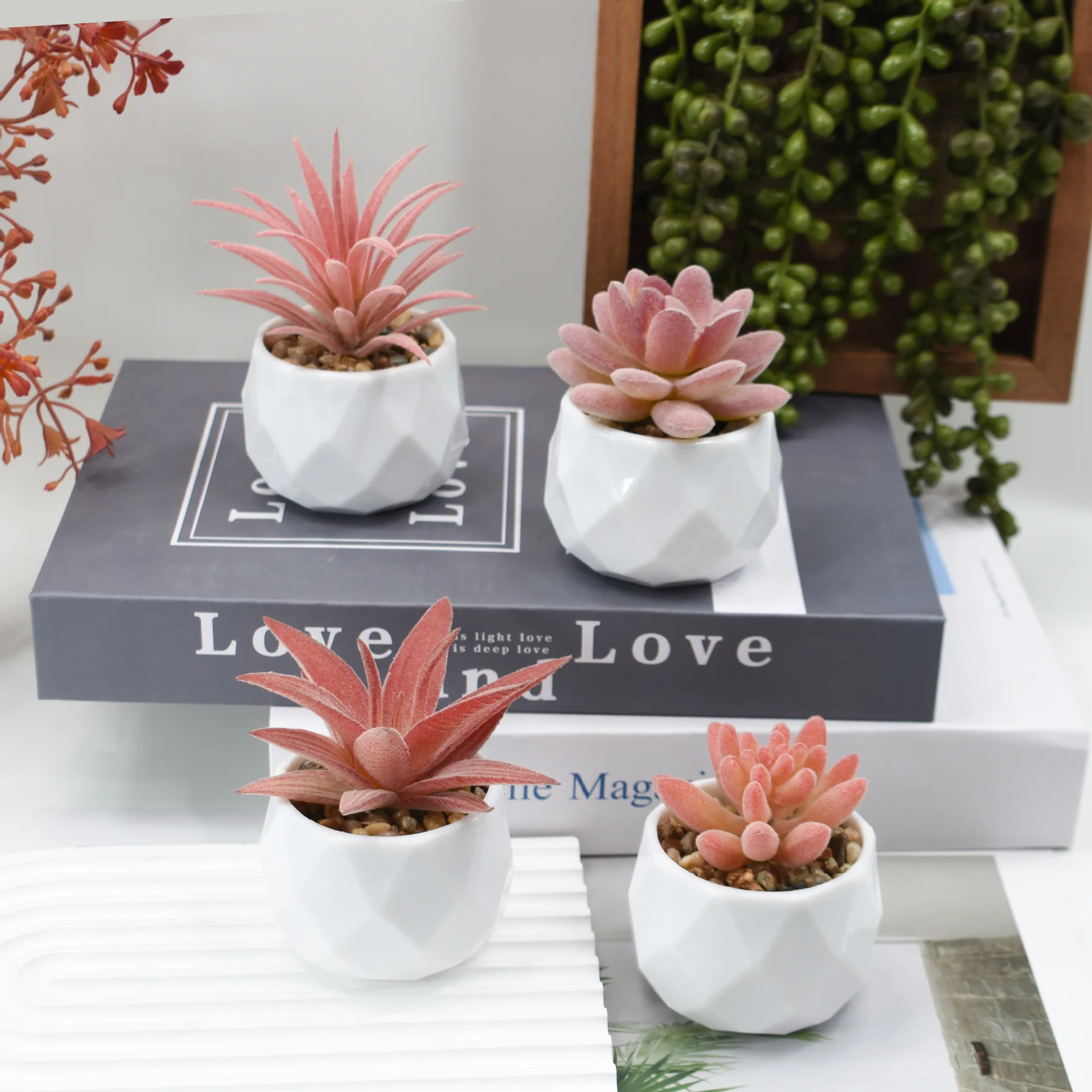 Artificial Succulent Plants Potted Assorted Decorative Faux Succulent Potted Fake Cactus Cacti Plants with Pots Decoration