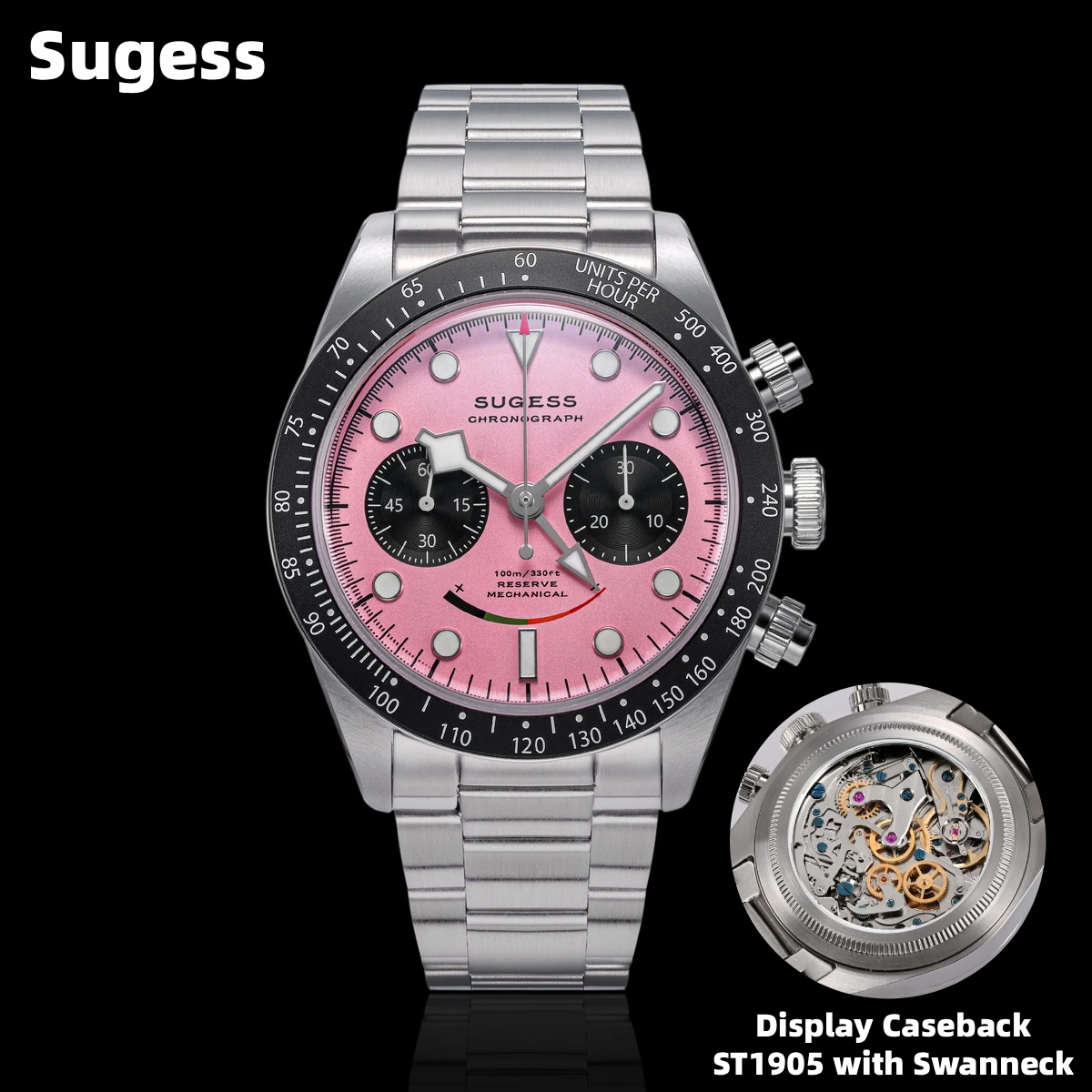 Sugess Chronograph Watch for Mens ST1907 Movement Mechanical Sapphire Crystal Wristwatches Waterproof Pilot Air Force Clock S475