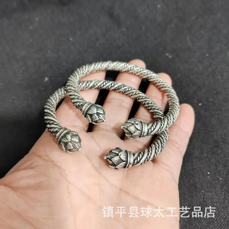 -Style Copperware, Antique White Copper, Miao Silver Twisted Wire Open Bangle