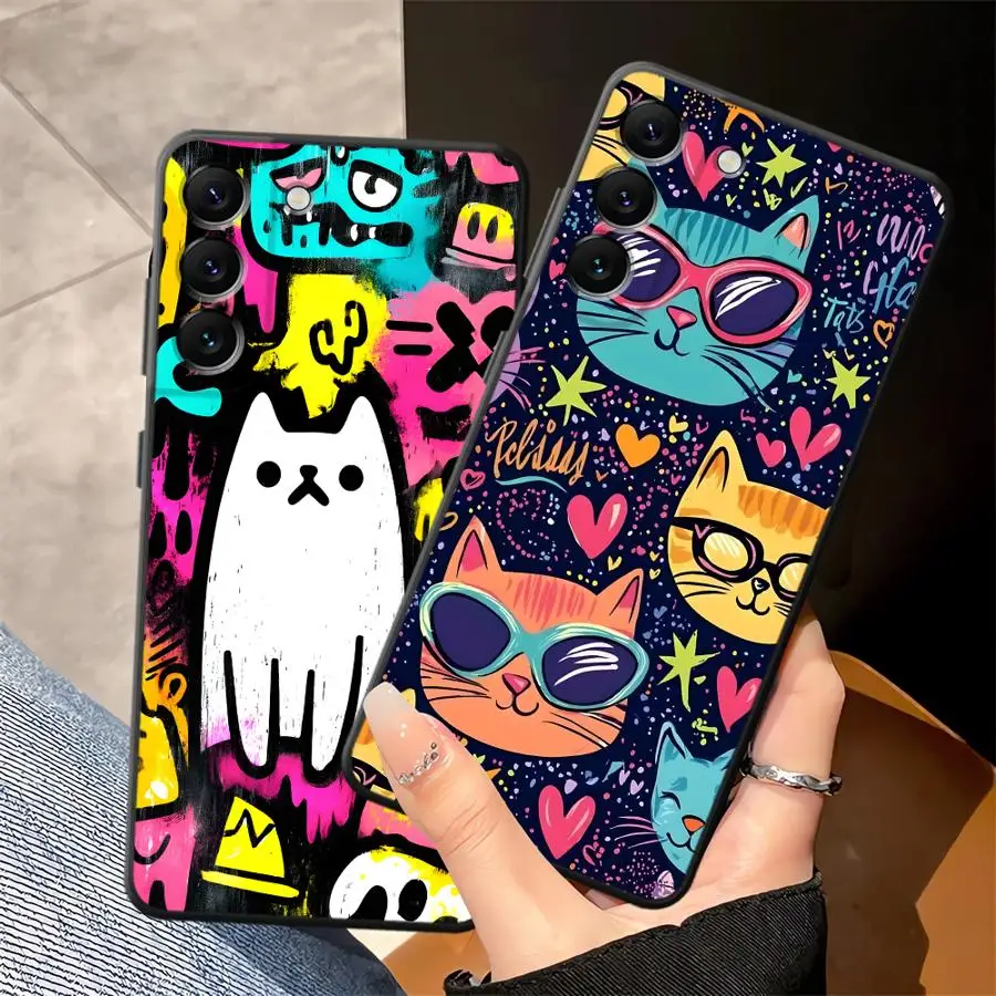 Doodle Cat Soft Phone Cover Case for Samsung Galaxy A36 A51 A73 A23 A53 A24 A55 A41 A22 A52 A25 A71 A32 A26 A72 A35