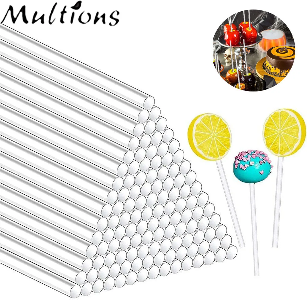 50Pcs Transparent Acrylic Sticks Reusable Cake Pops Sticks Candy Sticks Treat Sticks for Making Lollipops Dessert Baking Tool