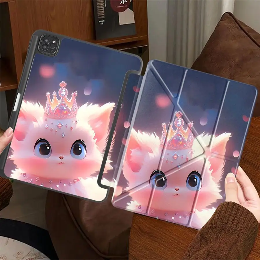 Cute Cartoon Kitten Holder Cover Tablet Case For iPad Pro 11th 10th 9th 8th 7th 12.9inch Air 4 5 M3 M2 M4 11inch Pro 2025 Mini 6