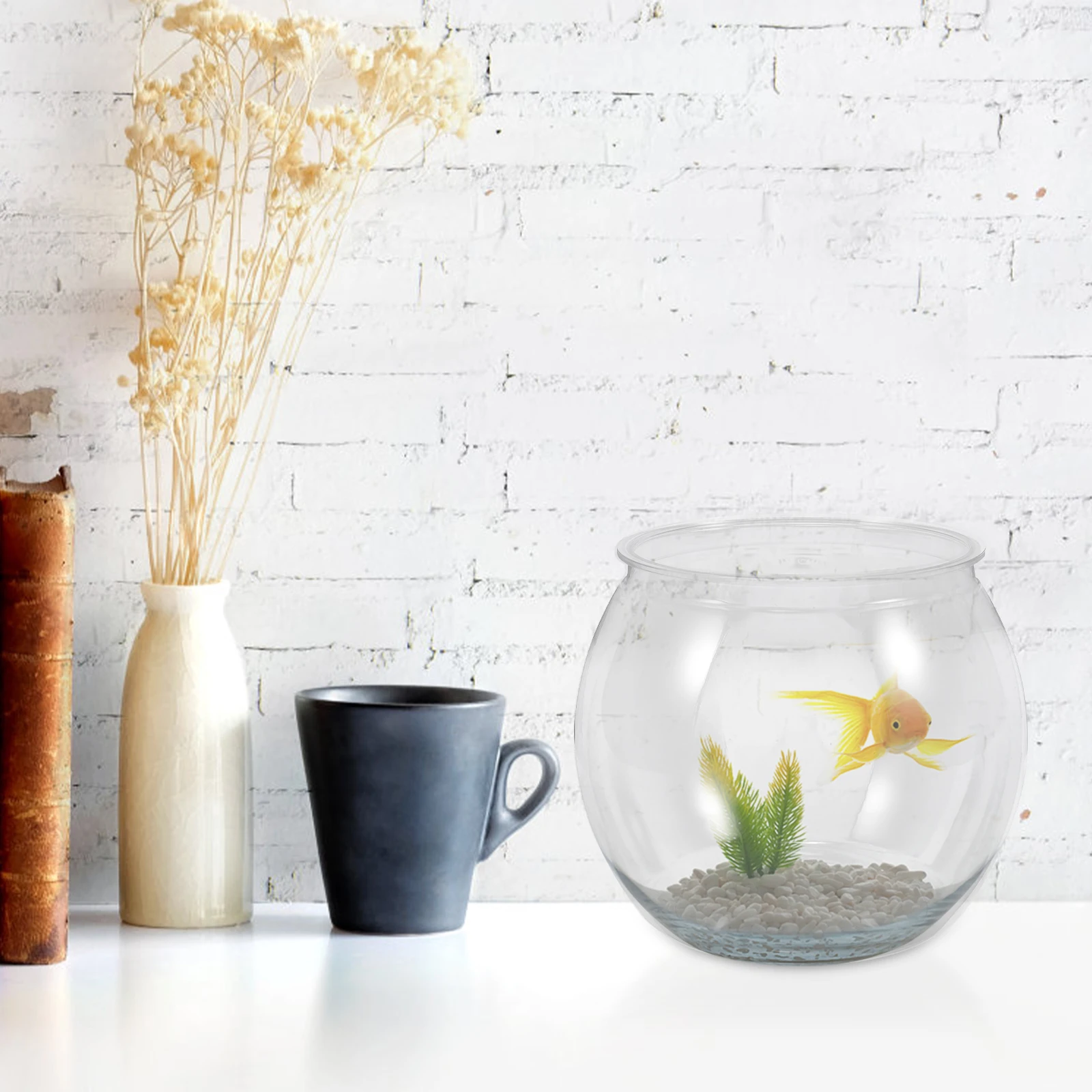 

Transparent Fish Tank Small Goldfish Tanks Plastic Betta Bowl Office Desk Home Decor Round Design Easy Maintenance Fall