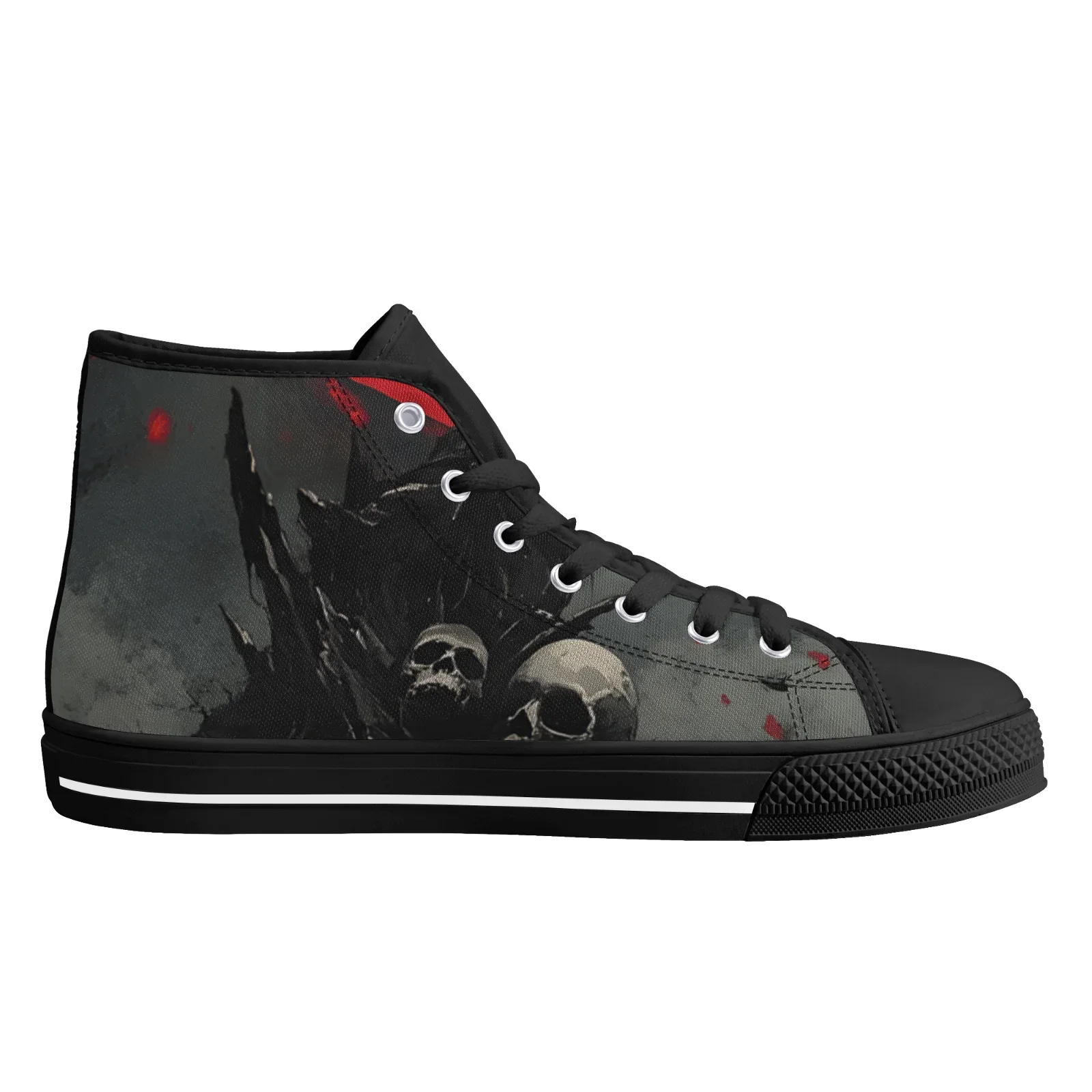 Gothic Skull Print Lace Up Canvas Shoes Custom High Top Sneakers for Men Women - view 2
