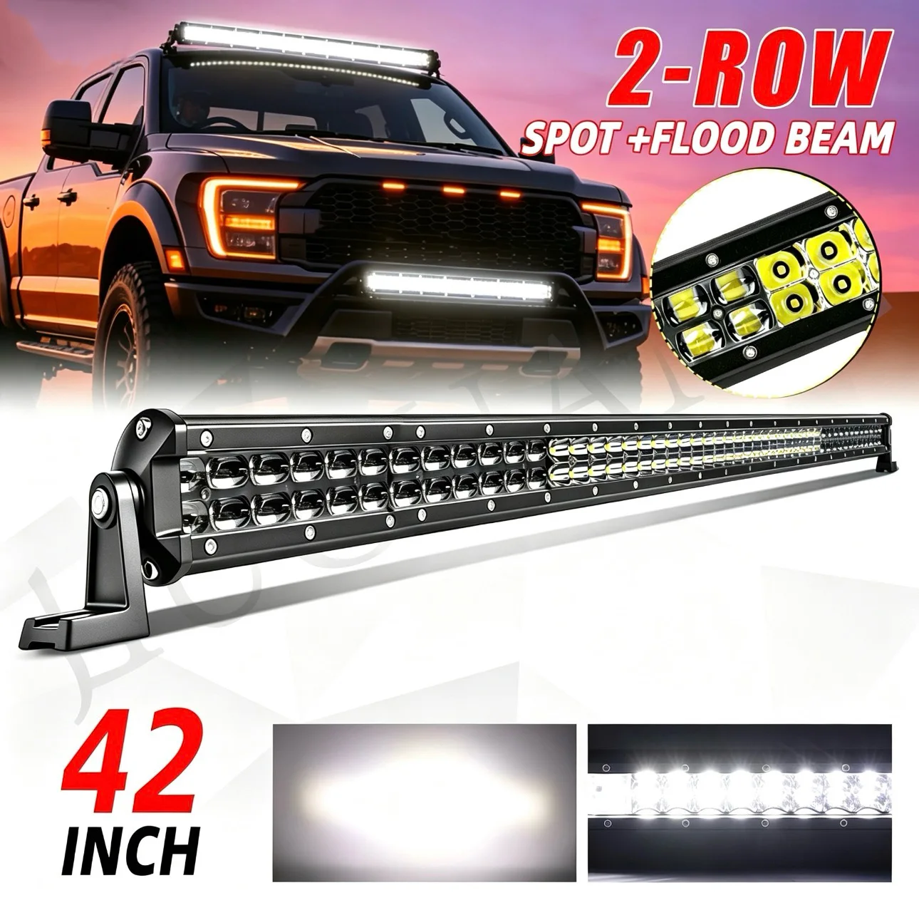 UNISHINE 15-42 Zoll Doppelreihige LED-Lichtleiste Spot Flood Combo Beam IP68 für Offroad-Einsatz Fahrlicht für Wrangler Ford F150 Toyota Tacoma 4x4 Truck SUV