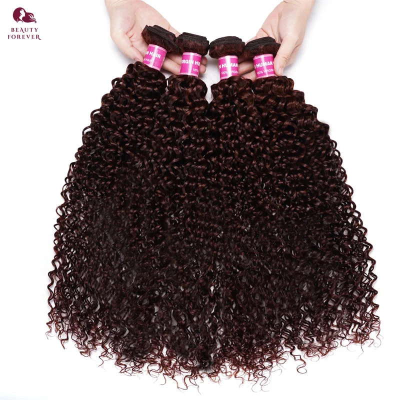 Burmese Curly Hair Bundles Reddish Brown Colored Human Hair Weaves 3 Bundles Thick Hair End 100% Virgin Human Hair Weaving