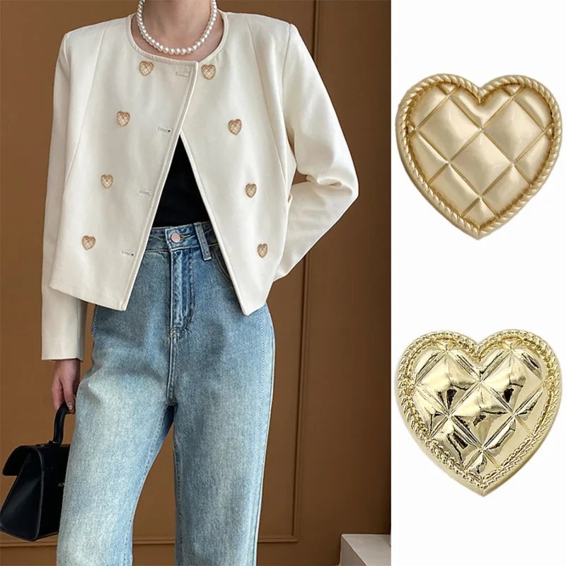 Fashion Simple Heart Shape Metal Buttons Sewing Accessories Women\'s Jackets Dresses Suits Sweaters Decorative Buttons