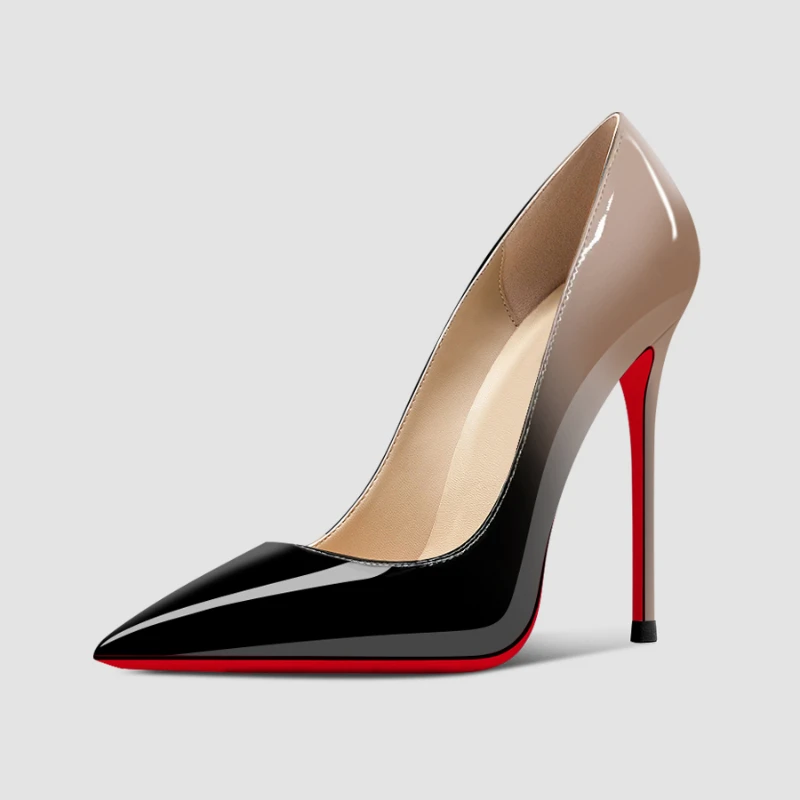 New Spring/Summer Black 12cm Ultra High Heels with Thin Heels, Elegant Charm, Sharp Head, Sexy Large Red Sole Single Shoes