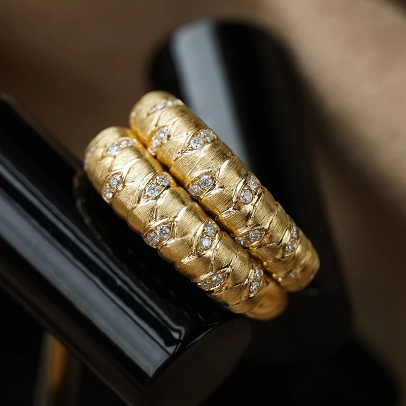 Aazuo Fine Jewelry Real 18K Yellow Gold Vintage Style Fashion Knit Shape Natural Diamond Women's Birthday Party Rings AU750 view 2