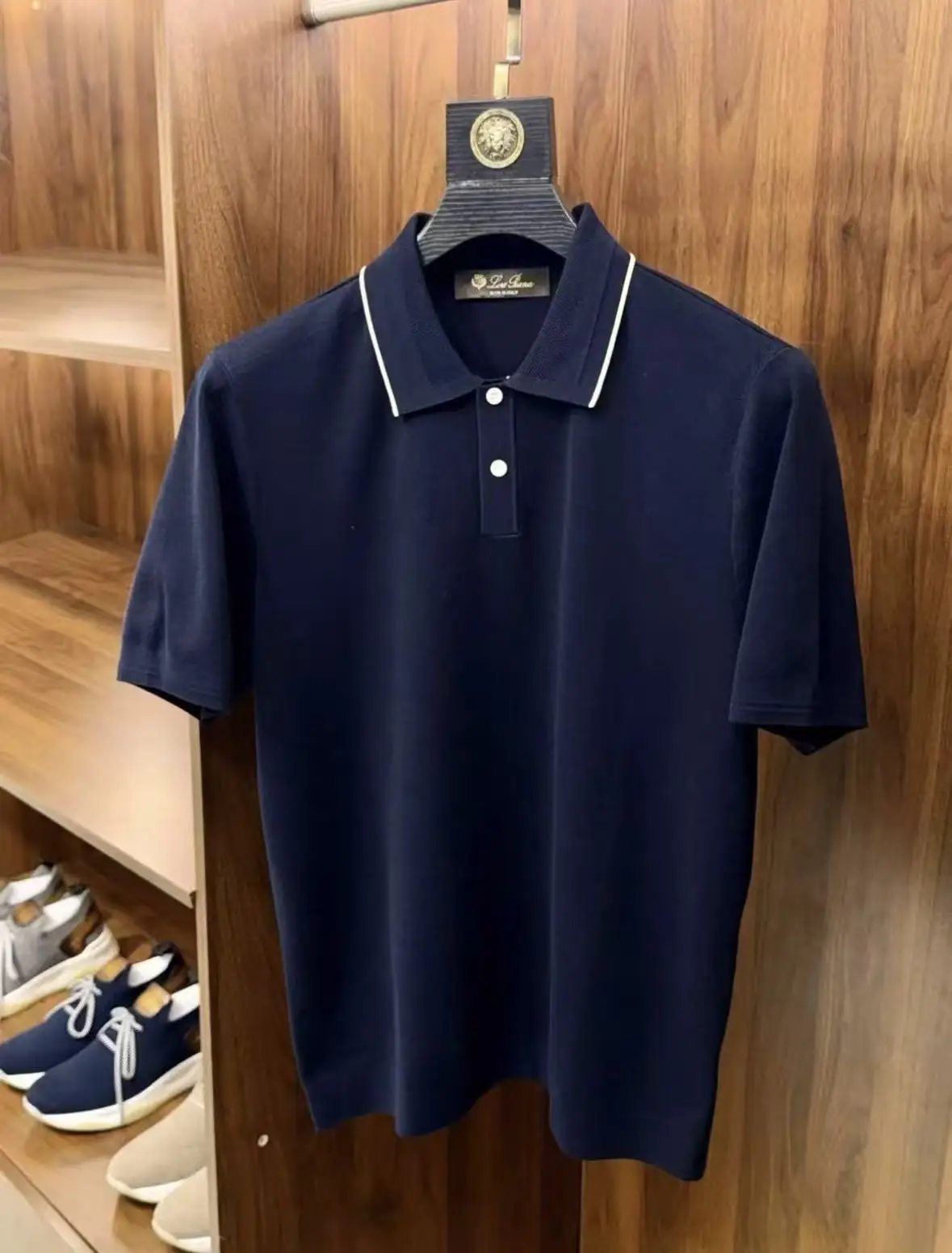 

LP Jacquard Collar Yarn Simple Men's Casual Short Sleeve POLO Shirt