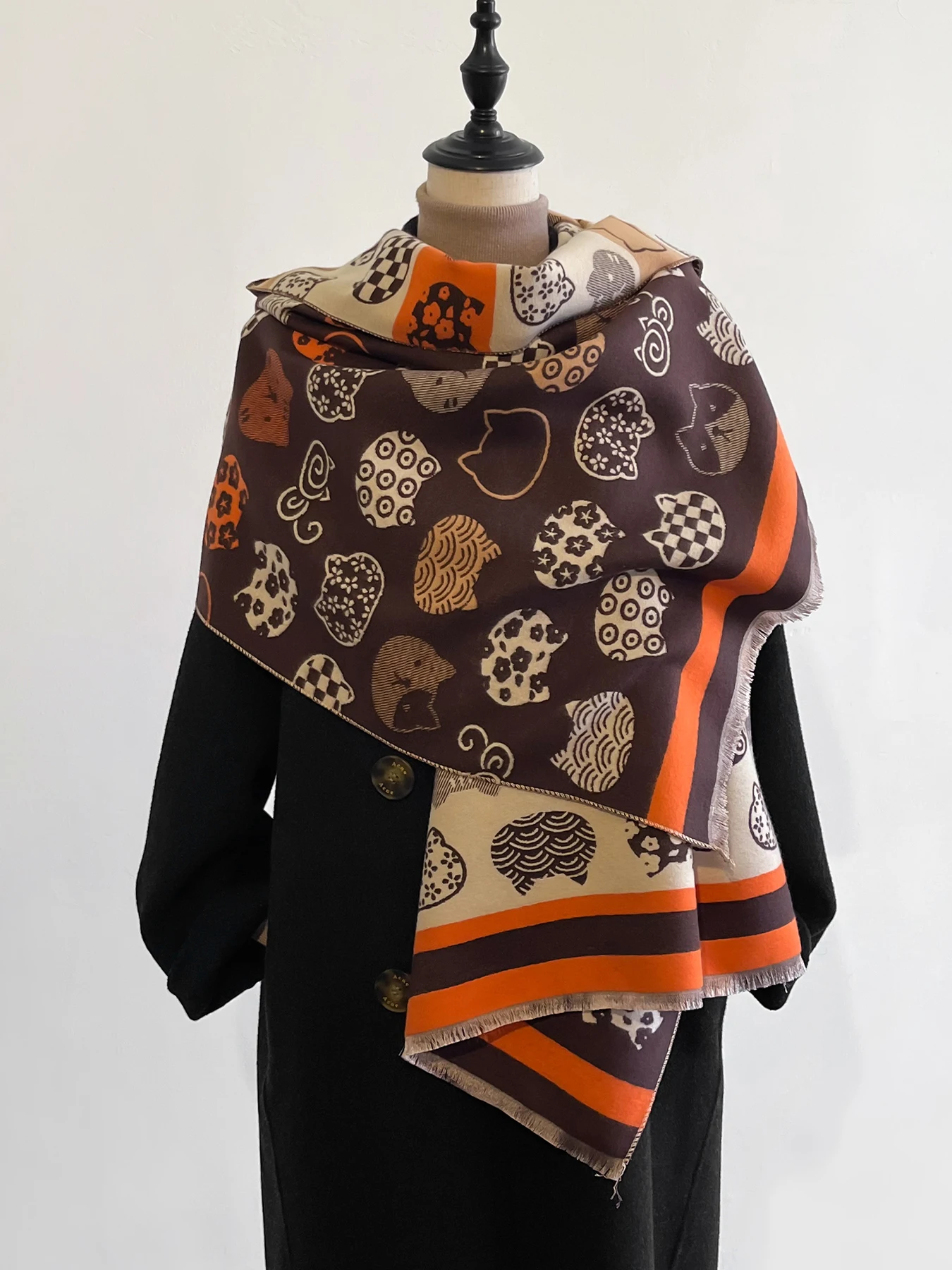 

2024, дорожное пончо с рисунком кота, теплый кашемировый шарф, женское толстое одеяло, зимняя шаль Bufanda с принтом, новые накидки из пашмины, женские