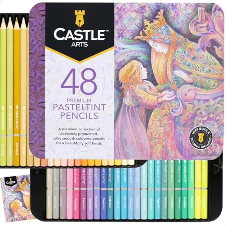 

Pasteltint Colored Pencils Tin Set 48 Colors in Softer Sumptuous Tones for Profional and Adult Artists Presented in Tin Case
