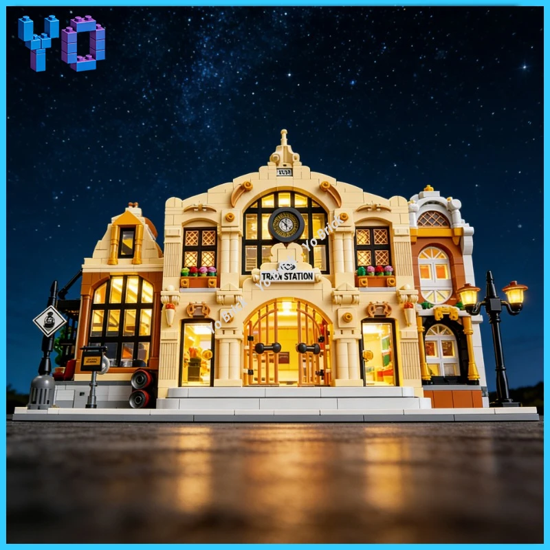

Retro Industrial Railway Station Street View Building Model Bricks 89140 DIY Educational Assembly Construction Toy Gift