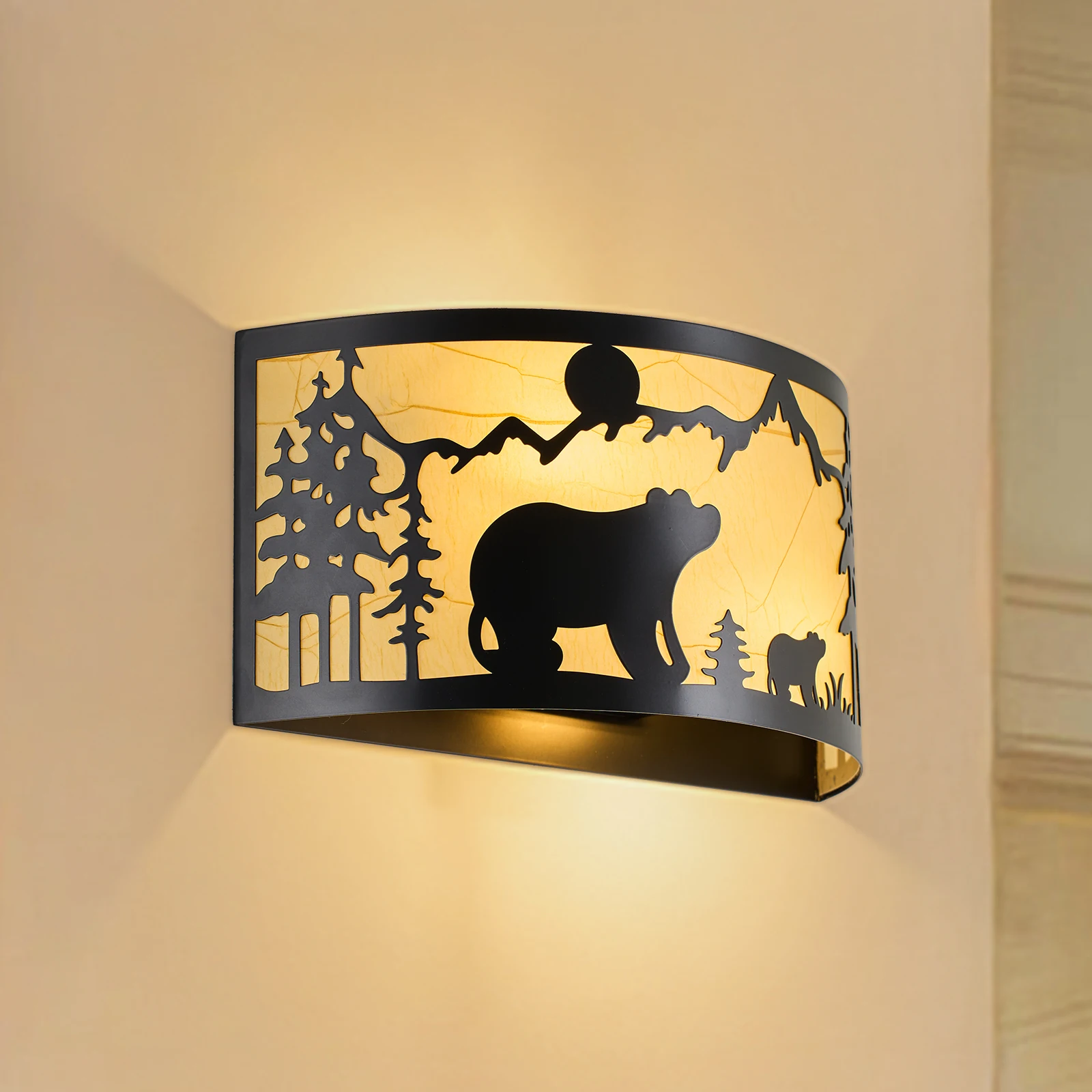 

Настенный светильник Rustic Bear в стиле фермерского дома и индастриал, матовый черный, для внутреннего освещения, 2-ламповый настенный фонарь для крыльца