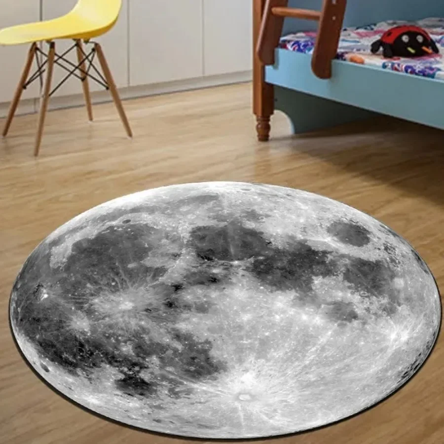 Celestial Round Floor Mat Featuring Earth Moon and Mars  Anti-Slip Carpet for Bedroom Computer Chair Unique Rug for Home Decor