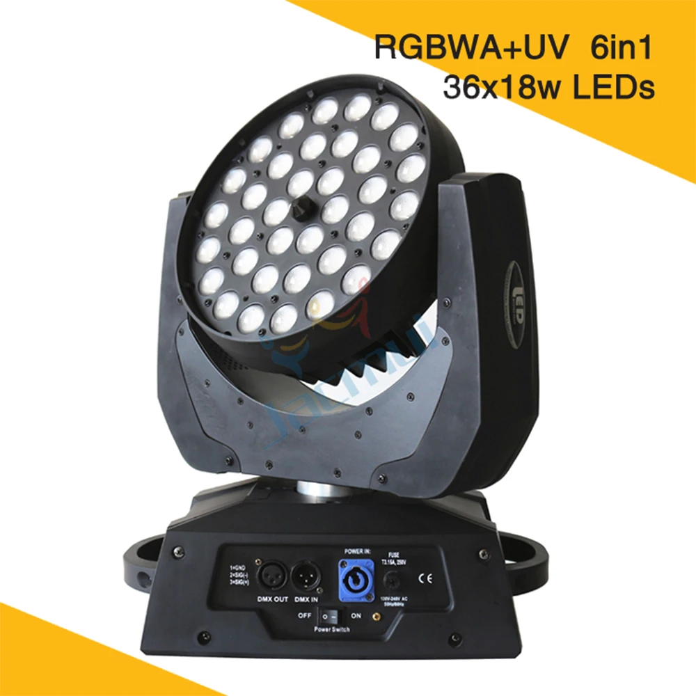 

36*18W RGBWA+UV 6In1 LED Stage Moving Head Zoom Wash Dj Disco Light For Party Event Pro Studio