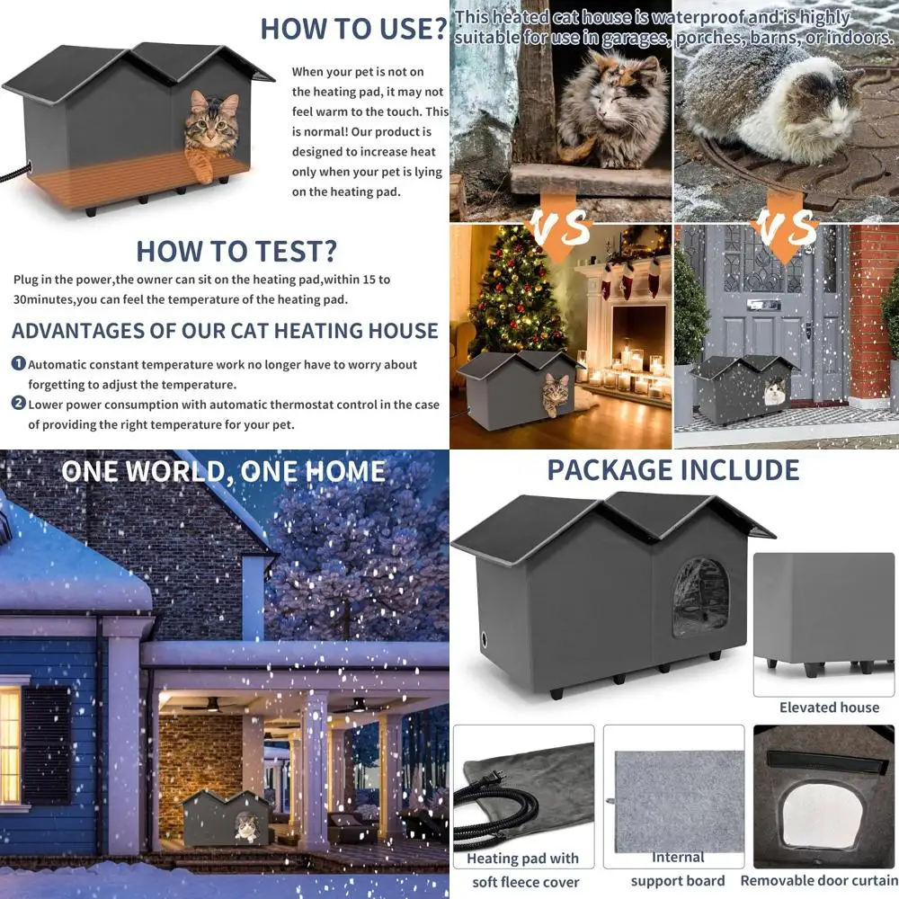 

Elevated Waterproof Insulated Cat House with Heated Bed for Indoor/Outdoor Use, Suitable for Feral Cats, Easy Assembly (23 x 13