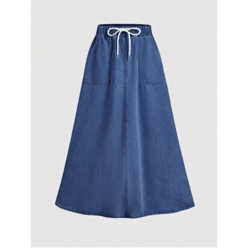 Women 2026 New Washed Denim Color Loose Casual Elastic Waist Fashion Daily Versatile Women Half Body Skirt
