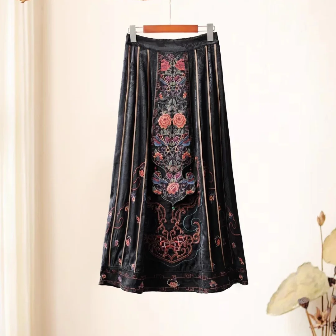 Luxury skirt Chinese style jacquard embroidery A-LINE Full skirt Original vintage Long skirt Woman clothing high quality