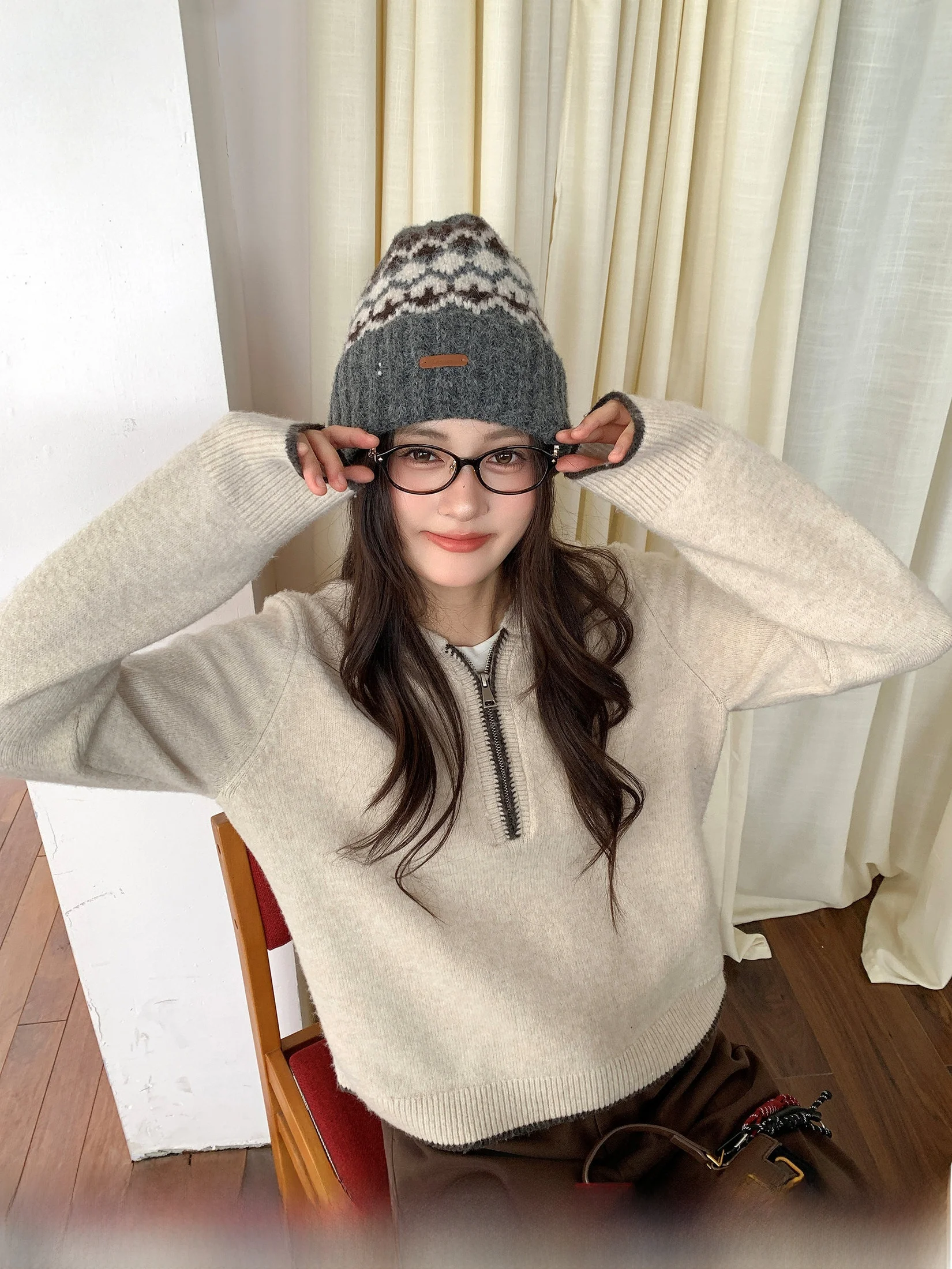 

Свободный женский шерстяной вязаный свитер с капюшоном и открытым воротником, повседневный, больших размеров, зимний, модный, удобный, дышащий, стройнящий