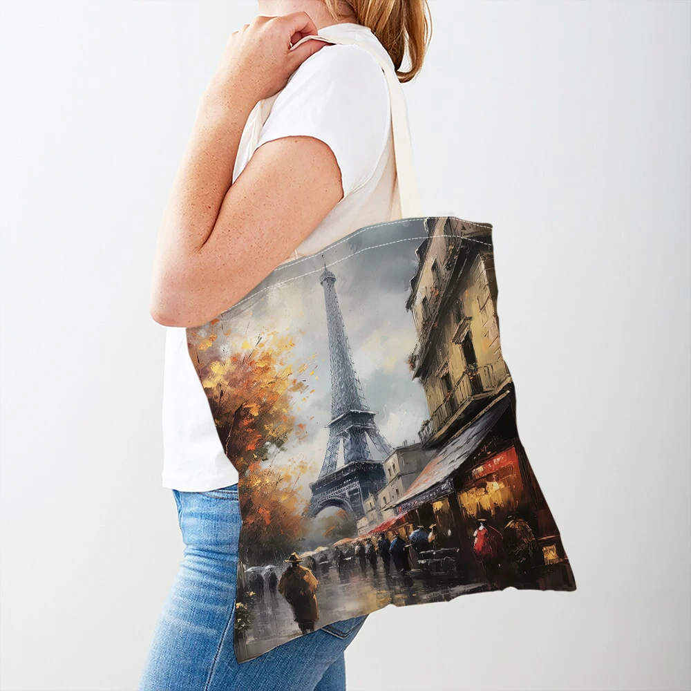 London Istanbul Paris Women Shopping Bags France New York Sydney Shoulder Tote Casual Canvas Handbag Vintage Lady Shopper Bag