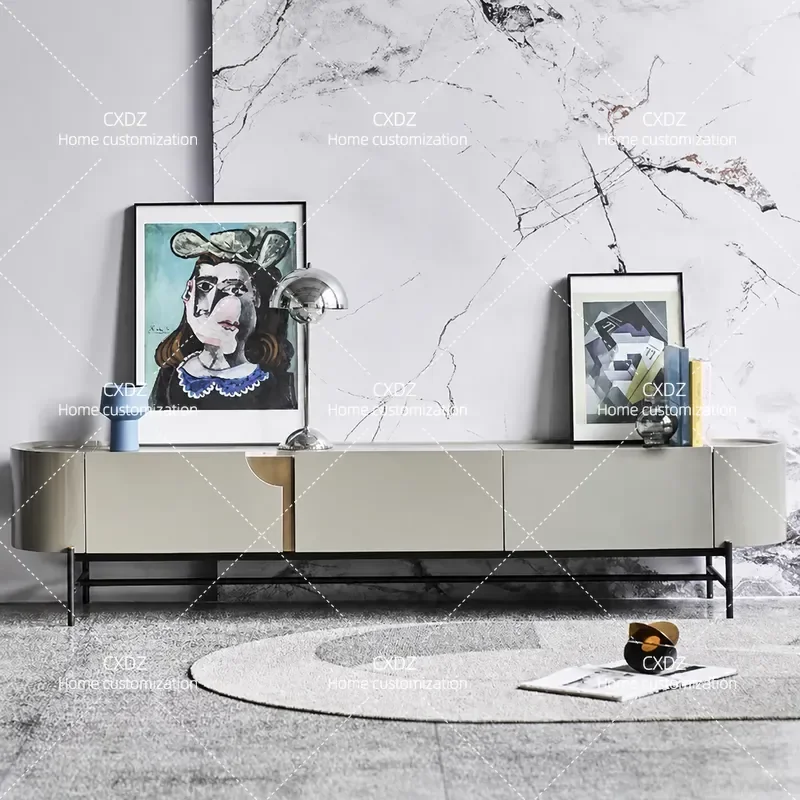 Modern Sintered Stone Coffee Table and TV Cabinet Set Minimalist Living Room Furniture for Small Apartments Light Luxury