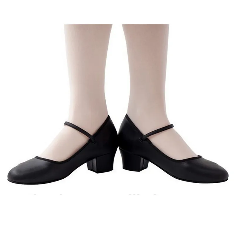 Professional Women Low Heel Ballet Shoes Dance Shose for Teacher Teaching Shoes PU Leather Single Strap Tango Dance Shoes