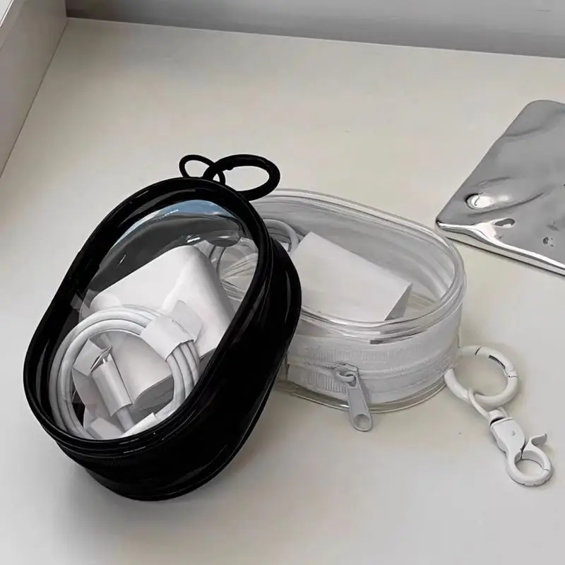 Travel Cable Organizer Pouch Data Cable Organizer Storage Bag With Carabiner Transparent Portable Headphone Cases With Double