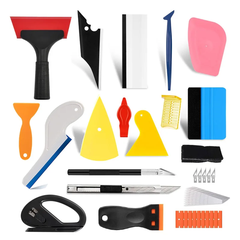 Car Window Film Tinting Tools Professional Vinyl Wrap Installation Kit with Squeegees Rubber Scrapers Utility Knife and Blades