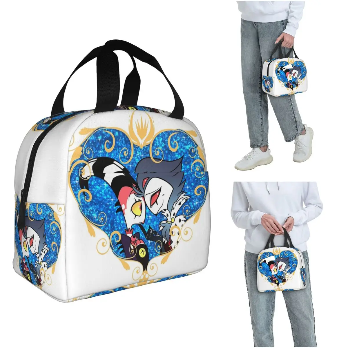 

Изолированная сумка для обеда Helluva Boss Stolas и Blitzo в форме сердца для женщин, термохолодильник для еды, сумка-тоут, ланч-боксы, контейнер