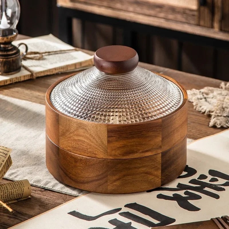 Chinese nut snack storage box, household melon seed box, wedding living room coffee table creative with cover glass display