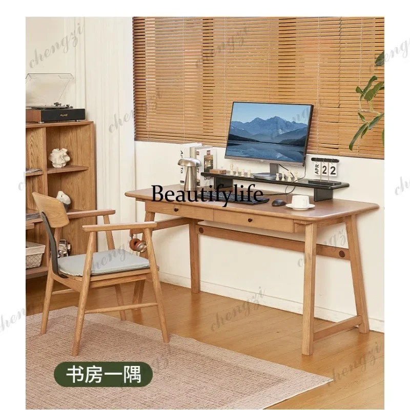 N178 All solid wood ash wood desk Nordic computer desk simple log  writing desk