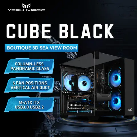 Caja de PC Yeah Magic Cube, juego MATX, chasis de ordenador de escritorio, caja de habitación con vista al mar, soporte de vidrio curvo, refrigeración por agua 240 + ventiladores de 3 uds.