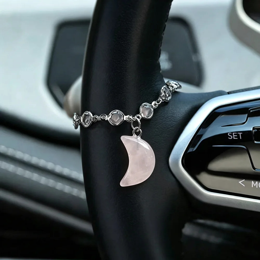10pcs Steering Wheel Decoration Chains Creative Moon Shape Stone Beads Car Pendant Jewelry Accessory